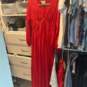 Chic Long Sleeve Red Dress
